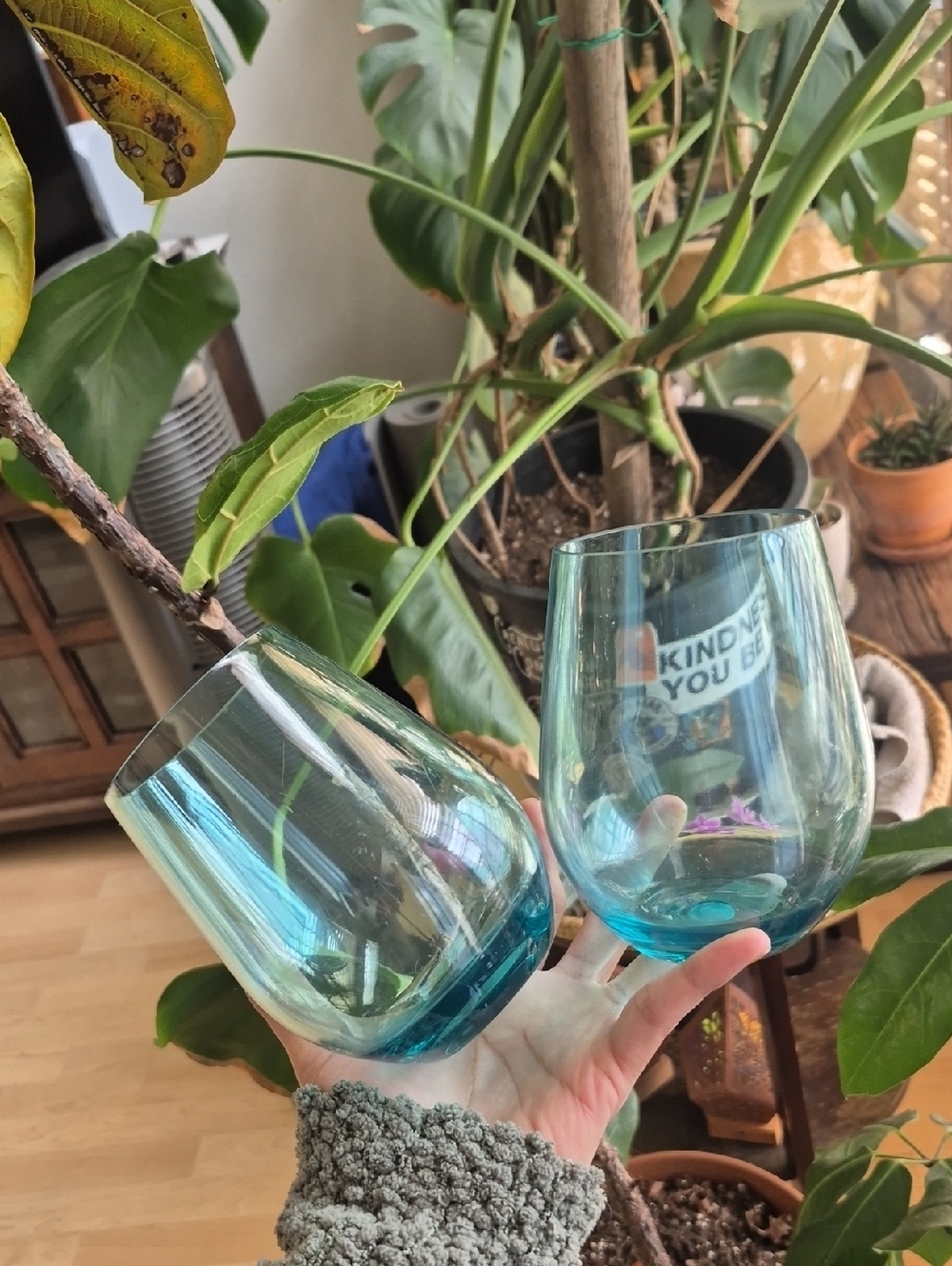 Blue Plastic Picnic Stemless Wine Cups Set Of 2